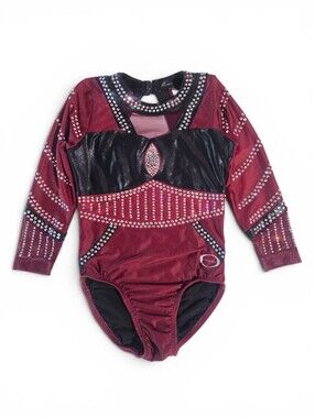 Ozone Geometric Sparkle Rhinestone Leotard Long Sleeve Competition Leotard YL